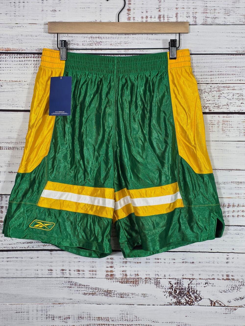 Vintage Reebok shorts NWT green/yellow/white Y2K Athletic Retro Ladies L